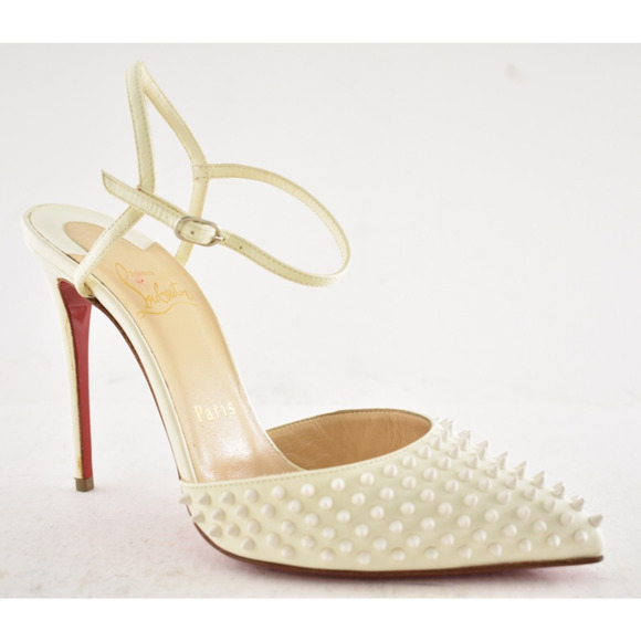 Christian Louboutin Baila Spike 100 Neige White Slingback Strap Heel Pump 36.5 - Picture 4 of 12